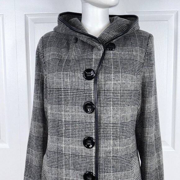 M COLLECTION women's Wool plaid coat with hood size 12 - Picture 2 of 2